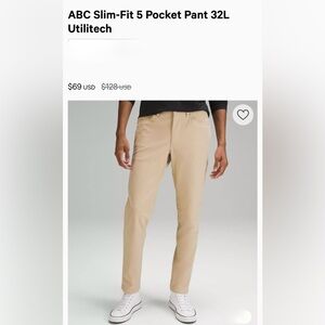 Lululemon ABC Pant Slim 32”L sz 28 Tan